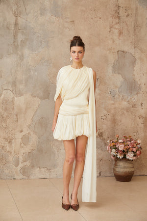 Aurohaya Cyrielle Pleated Mini Dress with Ribbon Design Accent