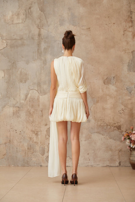 Aurohaya Cyrielle Pleated Mini Dress with Ribbon Design Accent