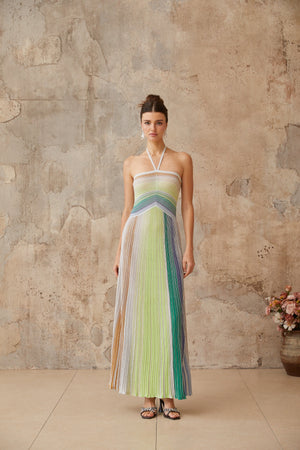 Aurohaya Serelith Metallic Knit Backless Maxi Dress