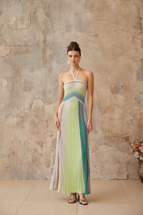 Aurohaya Serelith Metallic Knit Backless Maxi Dress