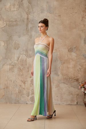 Aurohaya Serelith Metallic Knit Backless Maxi Dress