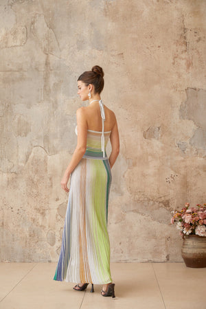 Aurohaya Serelith Metallic Knit Backless Maxi Dress