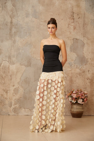 Aurohaya Xénia contrast-color 3d-polka-dot maxi dress