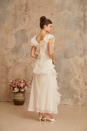 Aurohaya Hélène faux-flower layered ruffled maxi dress