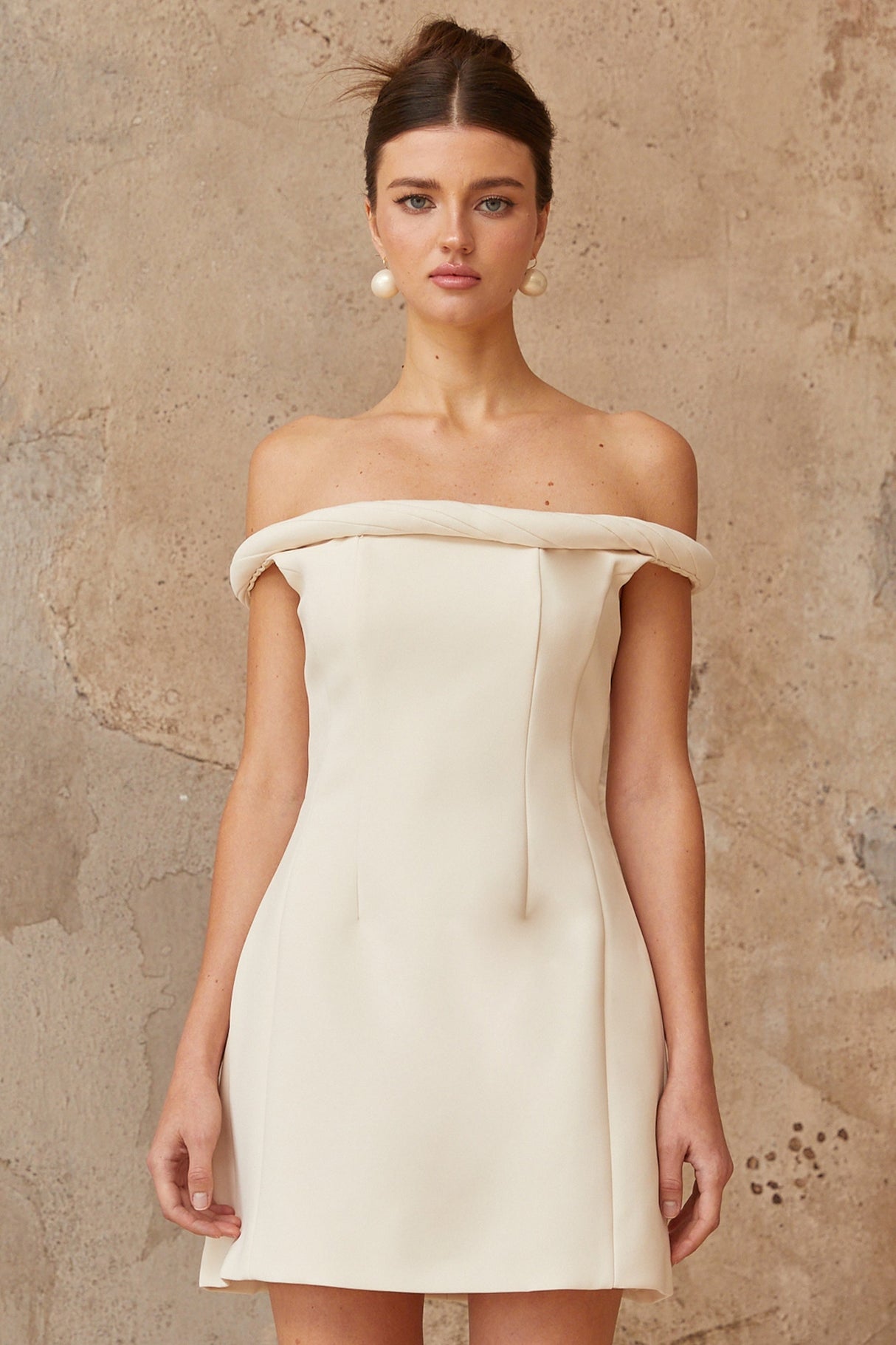 Aurohaya Lecollet white braid-detail puff mini dress