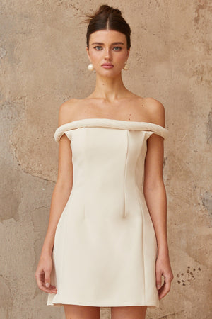 Aurohaya Lecollet white braid-detail puff mini dress