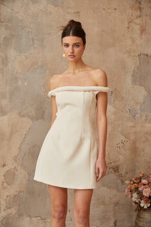 Aurohaya Lecollet white braid-detail puff mini dress