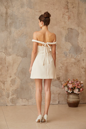 Aurohaya Lecollet white braid-detail puff mini dress
