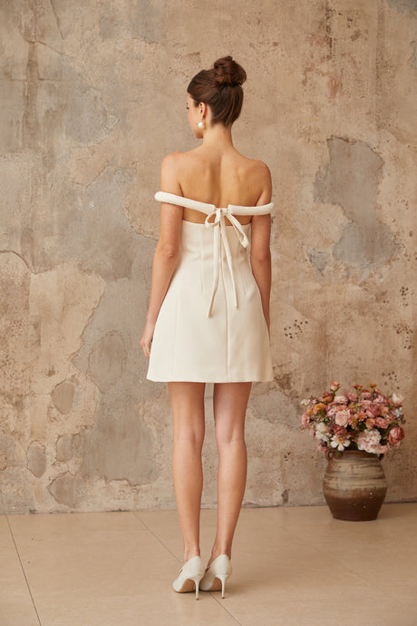 Aurohaya Lecollet white braid-detail puff mini dress
