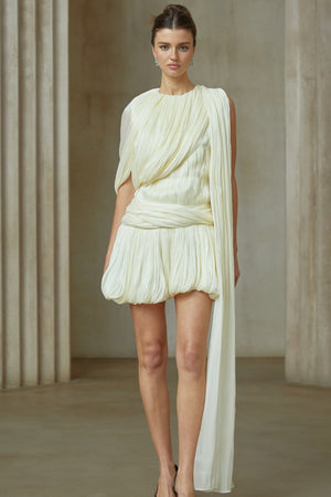 Aurohaya Cyrielle Pleated Mini Dress with Ribbon Design Accent