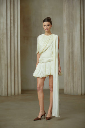Aurohaya Cyrielle Pleated Mini Dress with Ribbon Design Accent