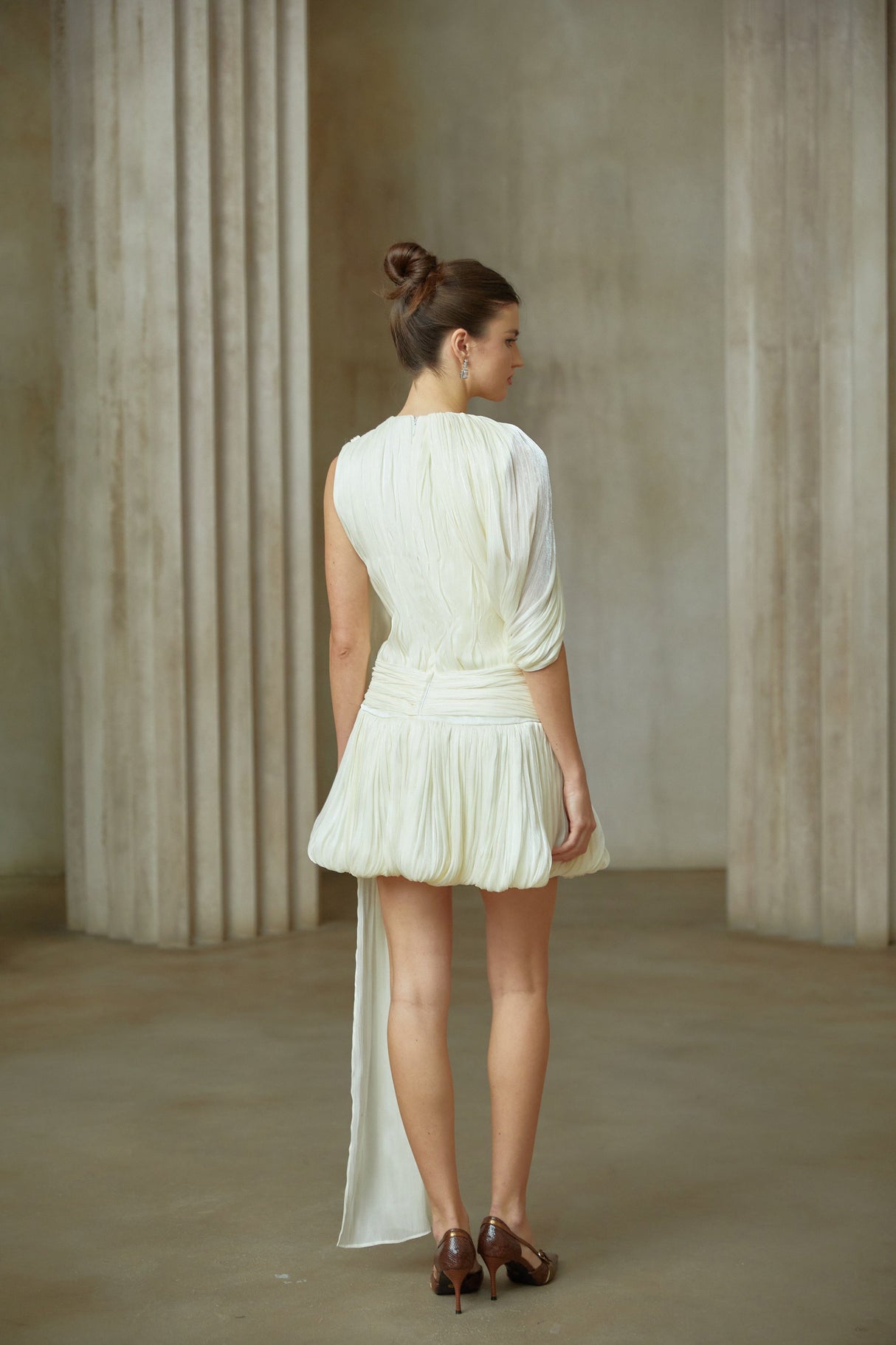 Aurohaya Cyrielle Pleated Mini Dress with Ribbon Design Accent