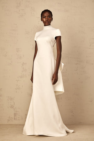 Aurohaya Camille White Statement Bow Mermaid Maxi Dress