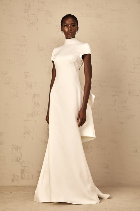 Aurohaya Camille White Statement Bow Mermaid Maxi Dress