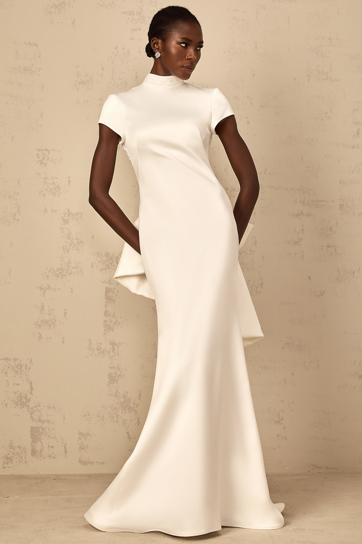 Aurohaya Camille White Statement Bow Mermaid Maxi Dress