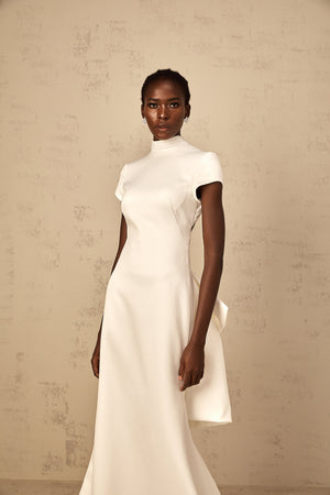 Aurohaya Camille White Statement Bow Mermaid Maxi Dress
