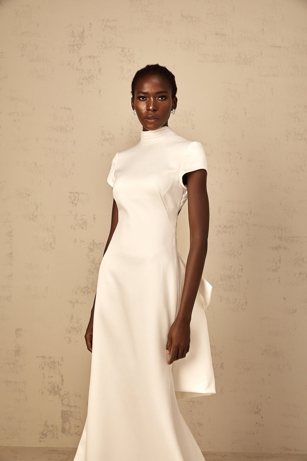 Aurohaya Camille White Statement Bow Mermaid Maxi Dress