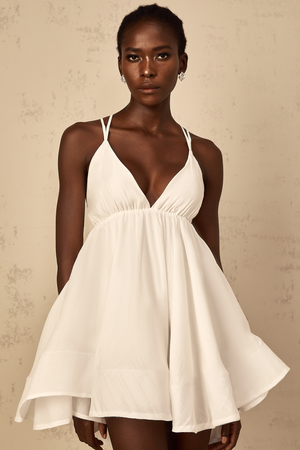 Aurohaya Quincie white shirred flounced mini dress