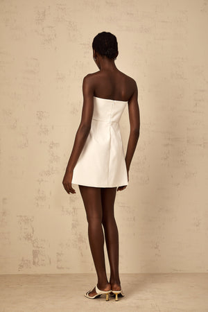 Aurohaya Irène White Off-Shoulder Sequin Floral Embroidered Mini Dress