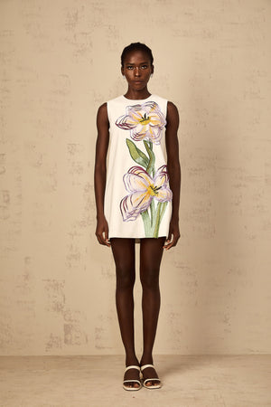 Aurohaya Irène White Sequin Floral Embroidered Mini Dress