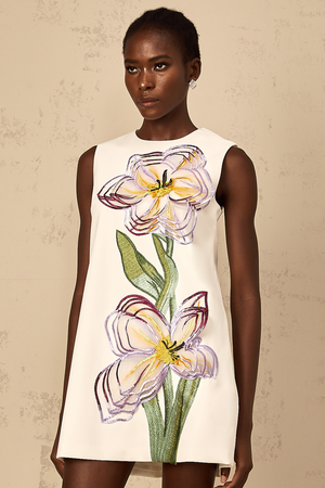 Aurohaya Irène White Sequin Floral Embroidered Mini Dress