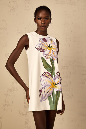 Aurohaya Irène White Sequin Floral Embroidered Mini Dress