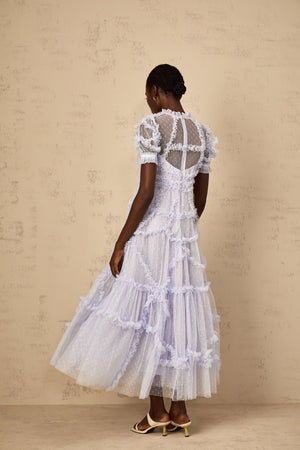 Aurohaya Annabelle Blue Polka Dot Ruffled Tulle Maxi Dress