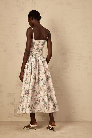 Aurohaya Fleur Neutral Floral Print Midi Dress