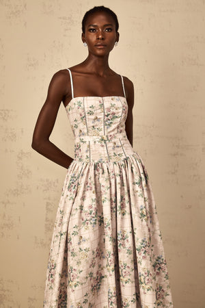 Aurohaya Fleur Neutral Floral Print Midi Dress
