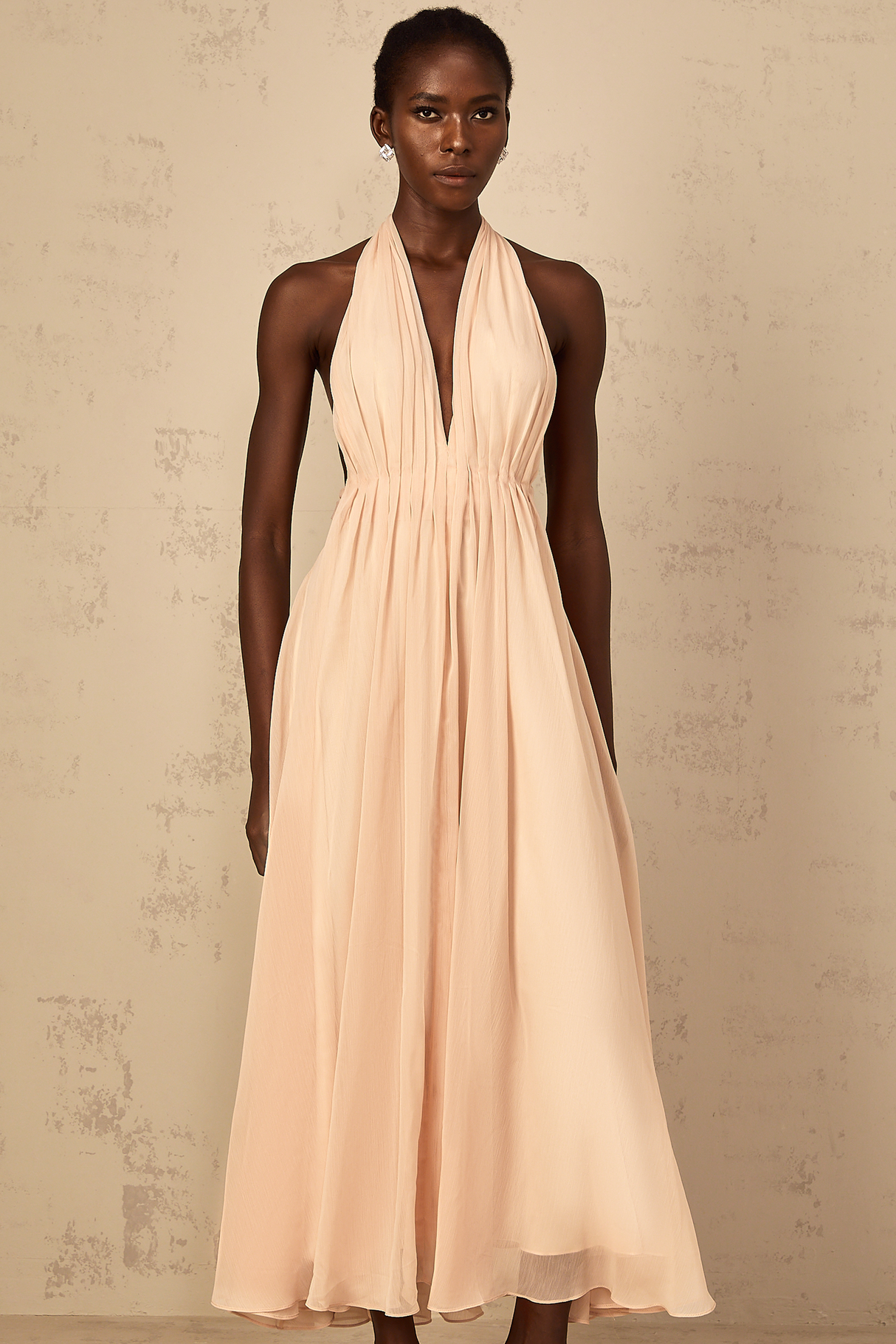 Aurohaya Dulcie Halterneck Shirred Tulle Maxi Dress