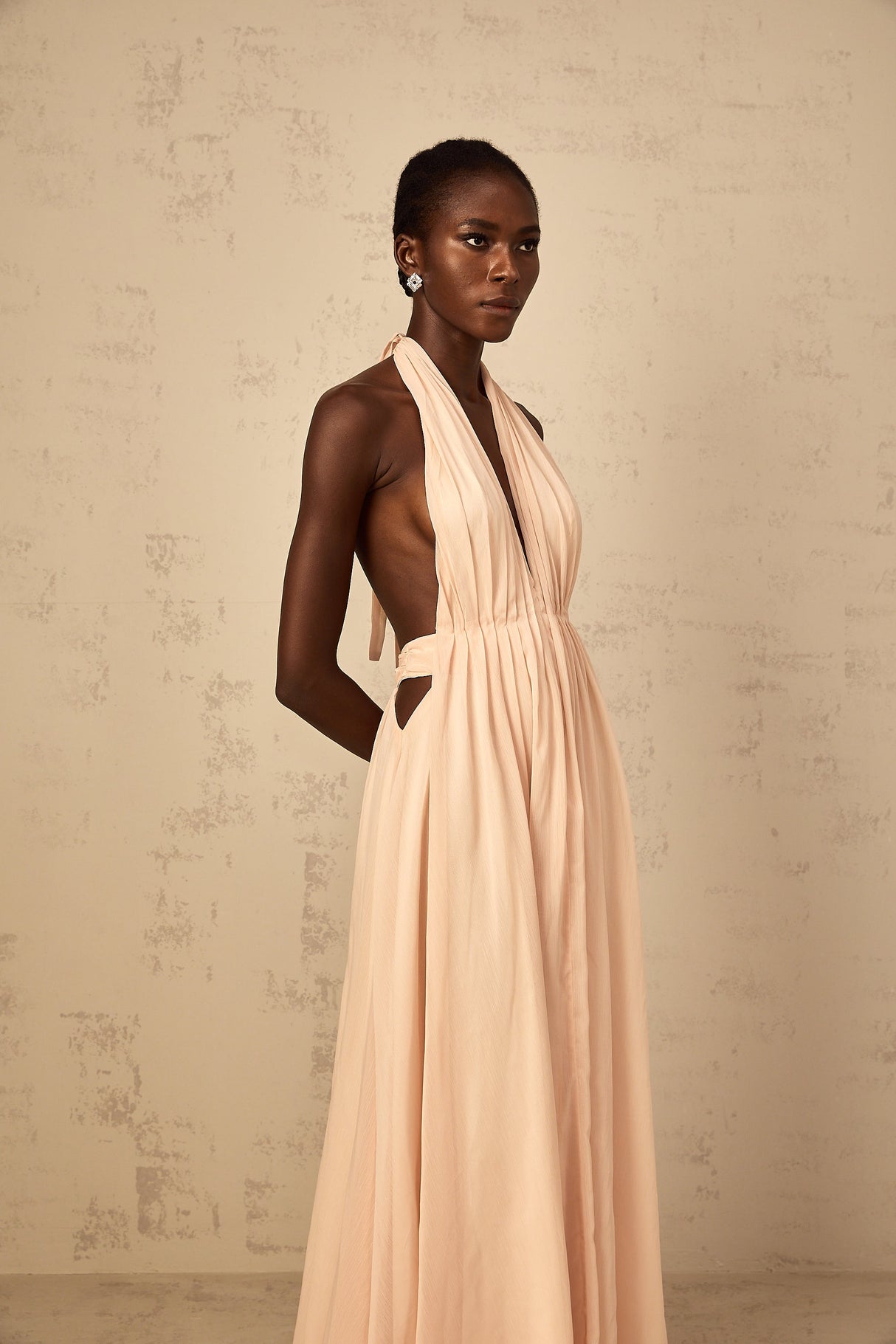 Aurohaya Dulcie Halterneck Shirred Tulle Maxi Dress
