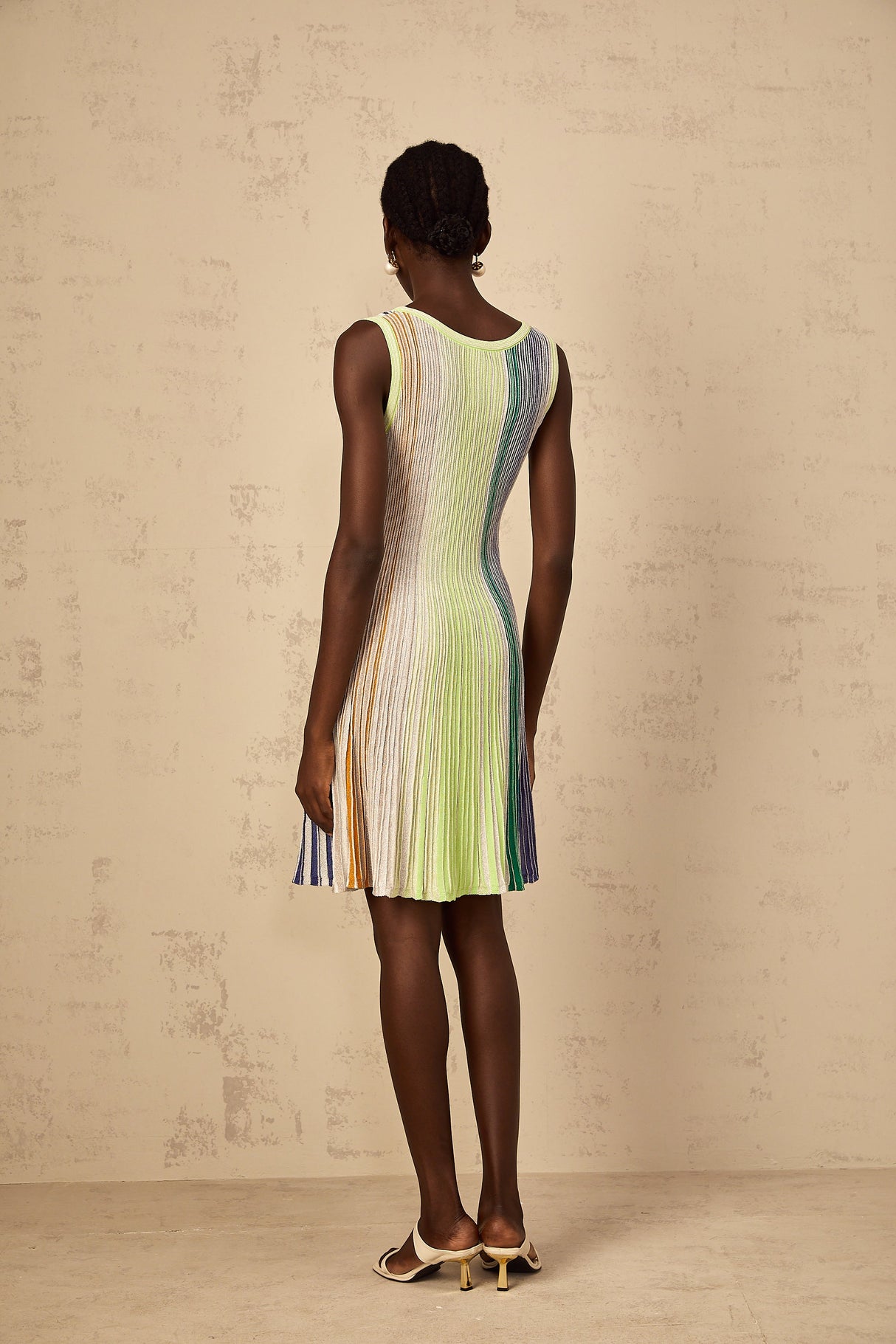 Aurohaya Amaryllis Green Sequin Striped Knit Mini Dress