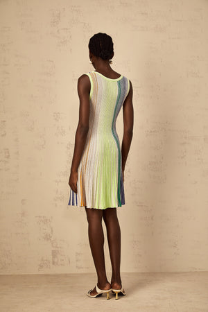Aurohaya Amaryllis Green Sequin Striped Knit Mini Dress