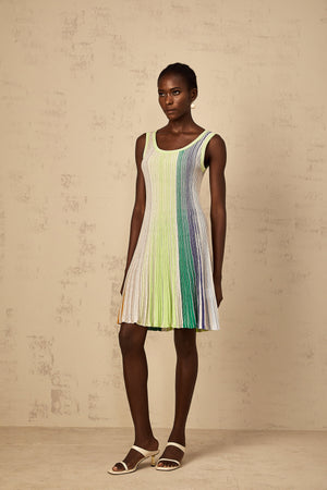 Aurohaya Amaryllis Green Sequin Striped Knit Mini Dress