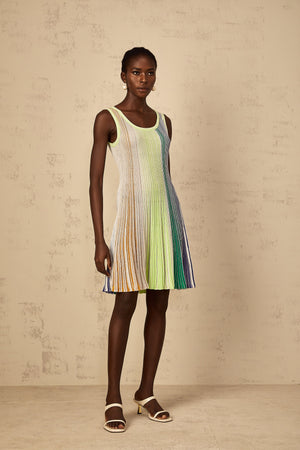 Aurohaya Amaryllis Green Sequin Striped Knit Mini Dress