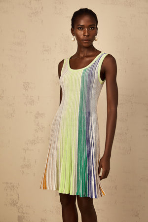 Aurohaya Amaryllis Green Sequin Striped Knit Mini Dress