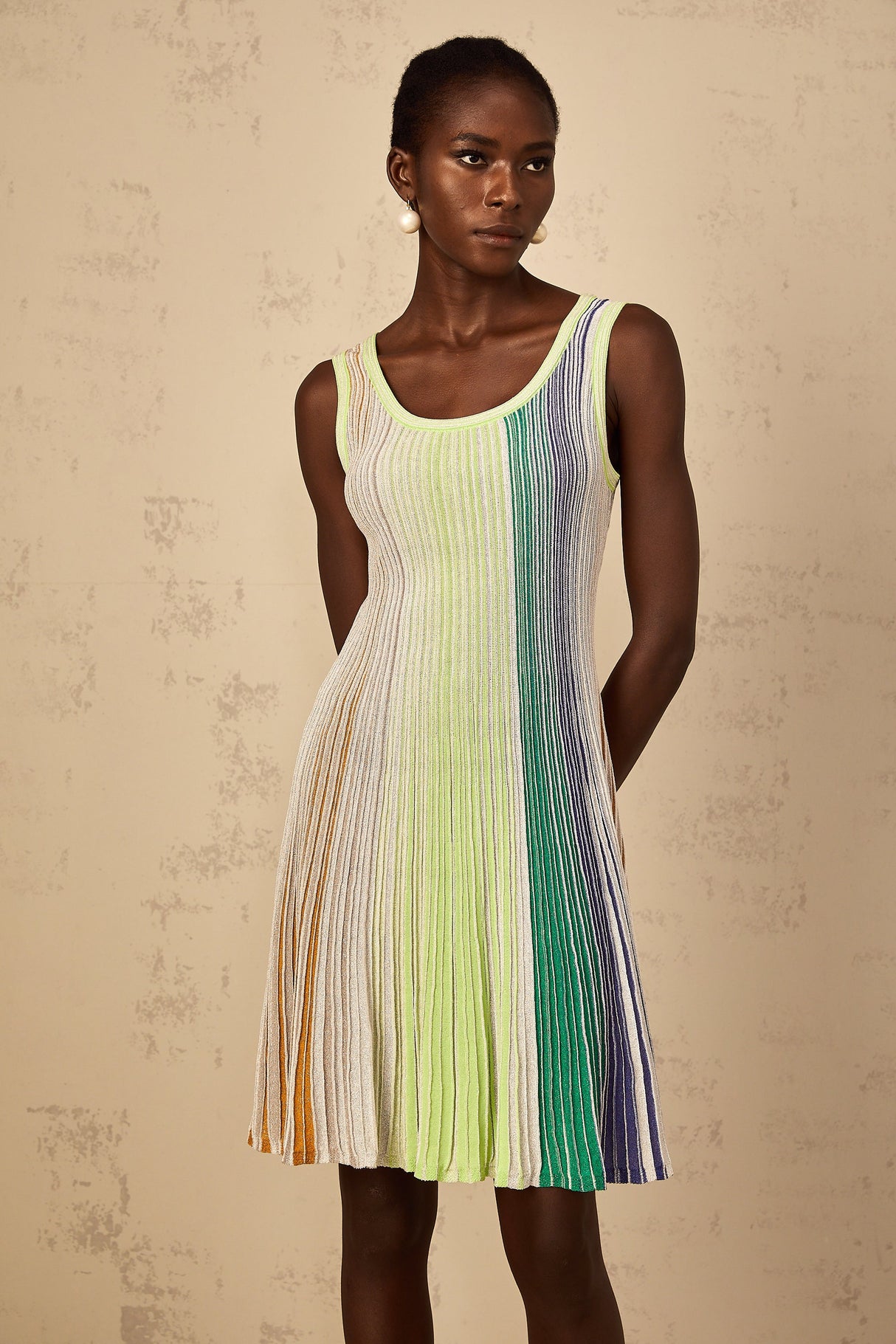 Aurohaya Amaryllis Green Sequin Striped Knit Mini Dress