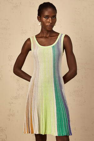 Aurohaya Amaryllis Green Sequin Striped Knit Mini Dress