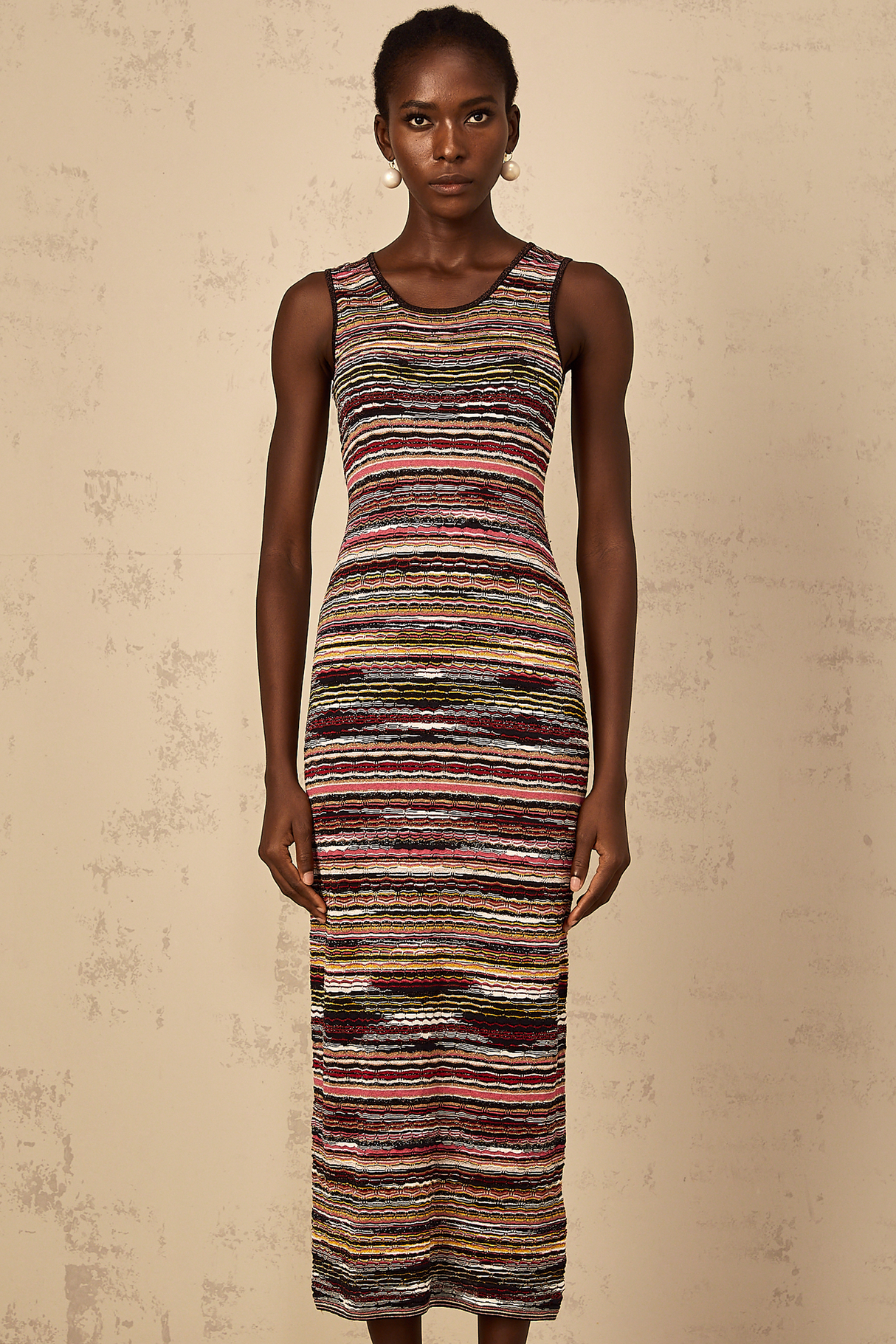 Aurohaya Quentin Purple Striped Crochet Knit Midi Dress