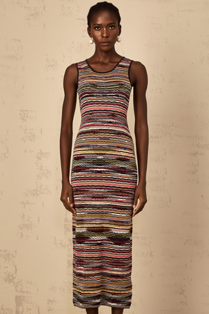 Aurohaya Quentin Purple Striped Crochet Knit Midi Dress
