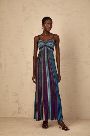 Aurohaya Bruyère Purple Sequin Striped Knit Maxi Dress