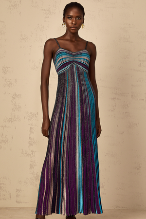 Aurohaya Bruyère Purple Sequin Striped Knit Maxi Dress