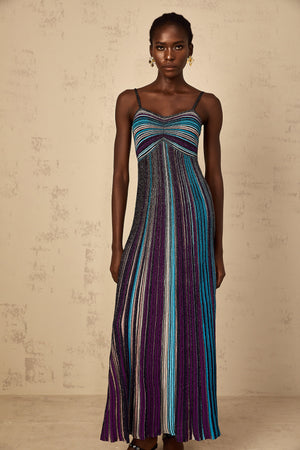 Aurohaya Bruyère Purple Sequin Striped Knit Maxi Dress