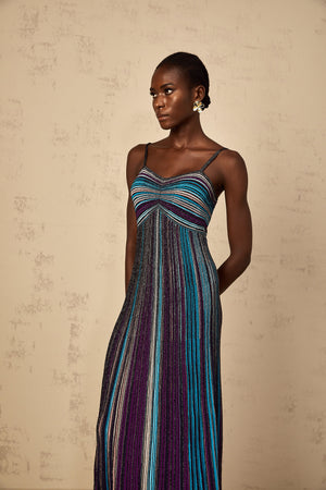 Aurohaya Bruyère Purple Sequin Striped Knit Maxi Dress