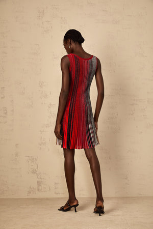Aurohaya Amaryllis Red Sequin Striped Knit Mini Dress