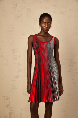 Aurohaya Amaryllis Red Sequin Striped Knit Mini Dress