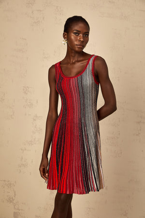 Aurohaya Amaryllis Red Sequin Striped Knit Mini Dress