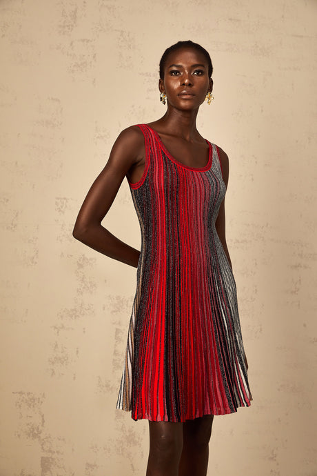 Aurohaya Amaryllis Red Sequin Striped Knit Mini Dress