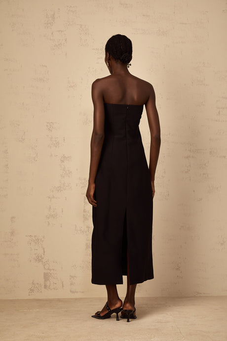 Aurohaya Irène Sequin Embroidered Off-Shoulder Midi Dress in Black