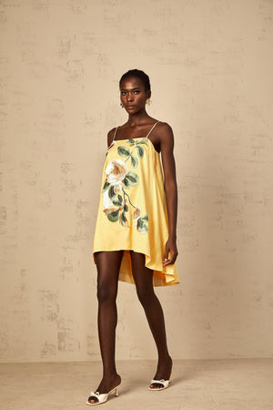 Aurohaya Avril Yellow Floral Embroidered Mini Dress